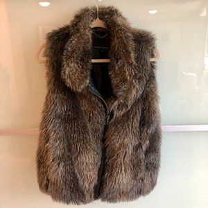 Luxe brown faux fur vest with asymmetric zipper